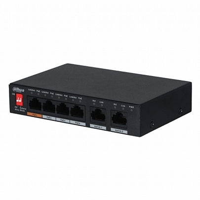 DAHUA 4-Θύρες Unmanaged PoE Switch-Long Distance Με 2 Uplink Θύρες